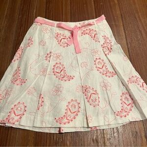 Grace Elements Linen Pleated Embroidered Beaded Pink White Skirt Floral Size 8
